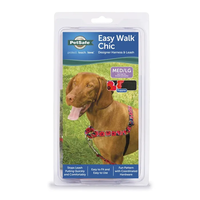 Easy Walk Harness & 4ft Lead Md /lg Dogs Poppies