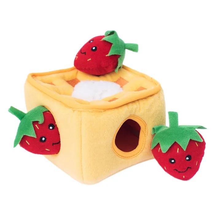 Zippy Burrow Strawberry Waffle Puzzle Dog Toy Plush