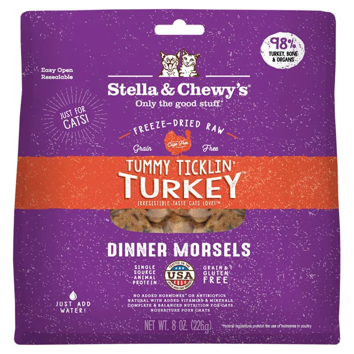 Dinner Morsels Tummy Ticklin' Turkey Grain Free Freeze Dried Raw Cat Food 8-oz