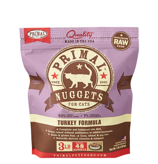 Raw Frozen Feline Turkey Formula Nuggets Cat Food 3-Lb