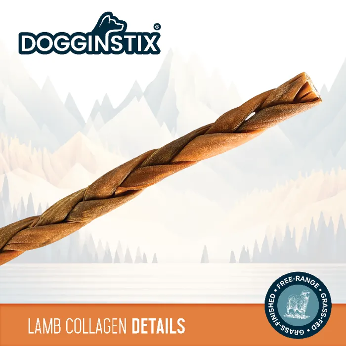Dogginstix Braided Lamb Collagen 24-inch chew details