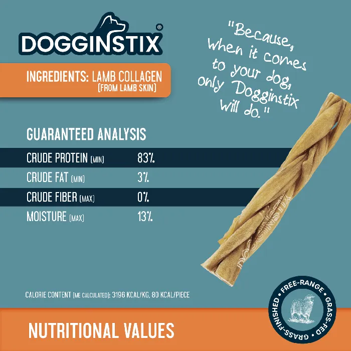 Dogginstix Braided Lamb Collagen 6-inch nutritional analysis