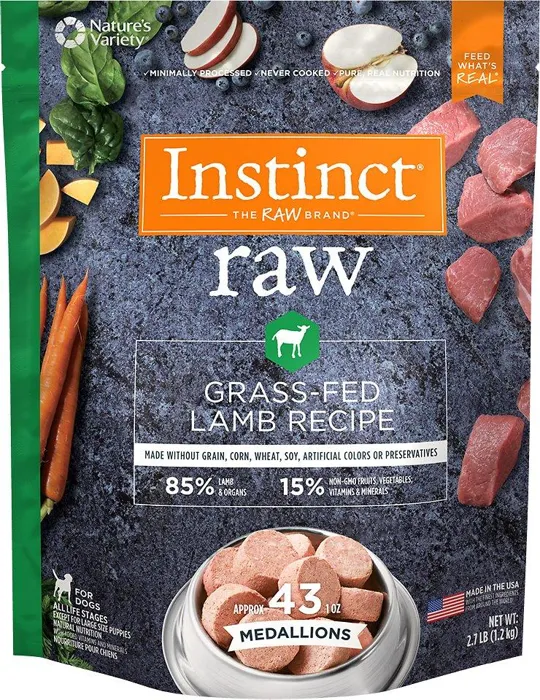 Instinct Frozen Raw Medallions Grain-Free Grass-Fed Lamb Recipe Dog Food 3#